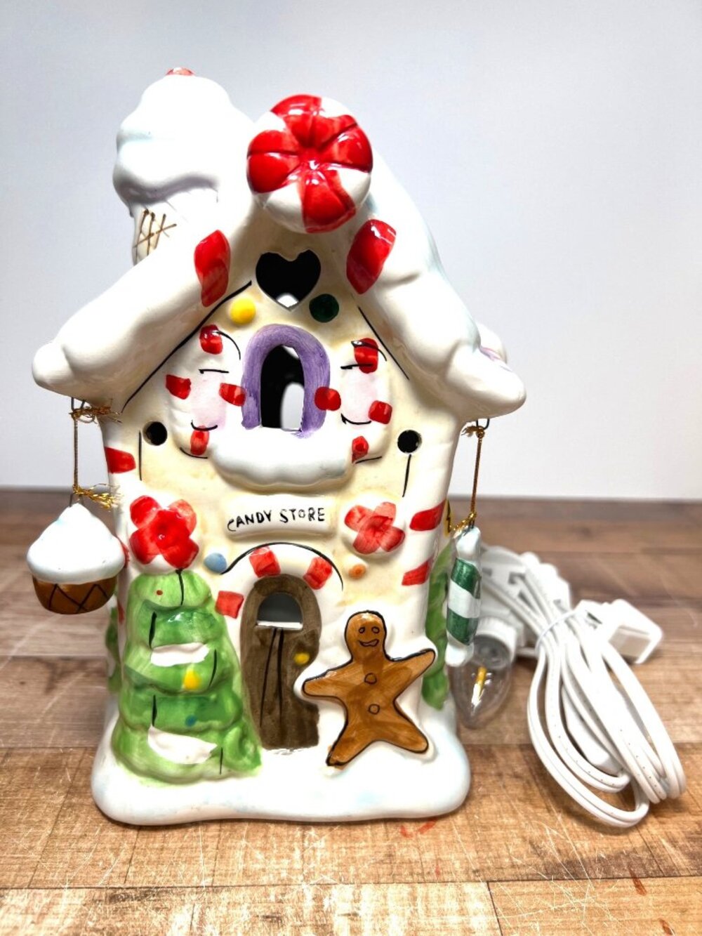 Light-Up Ceramic Gingerbread Candy Store House Christmas Decor